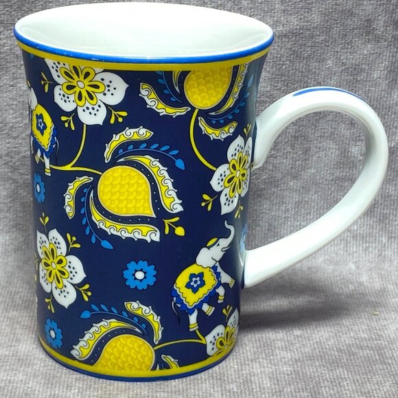 Vera Bradley Ceramic Mug Floral Elephant Print Blue Yellow White 8 Oz - Picture 6 of 11